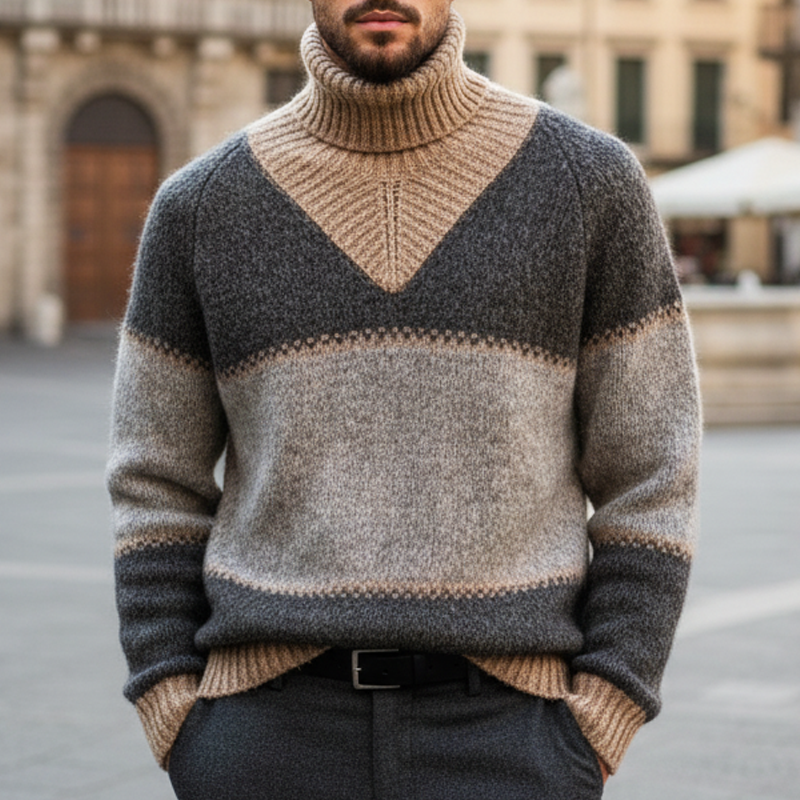 Men's Classic Colorblock Turtleneck Knitted Casual Sweater MTA1774I0U