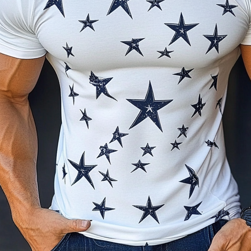 Men's Star Print Tough Round Neck Short Sleeve T-shirt MTA2486G4X