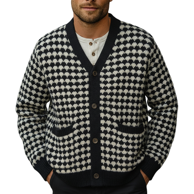 Men's Casual Jacquard Knitted V-neck Cardigan MTA3000I8X