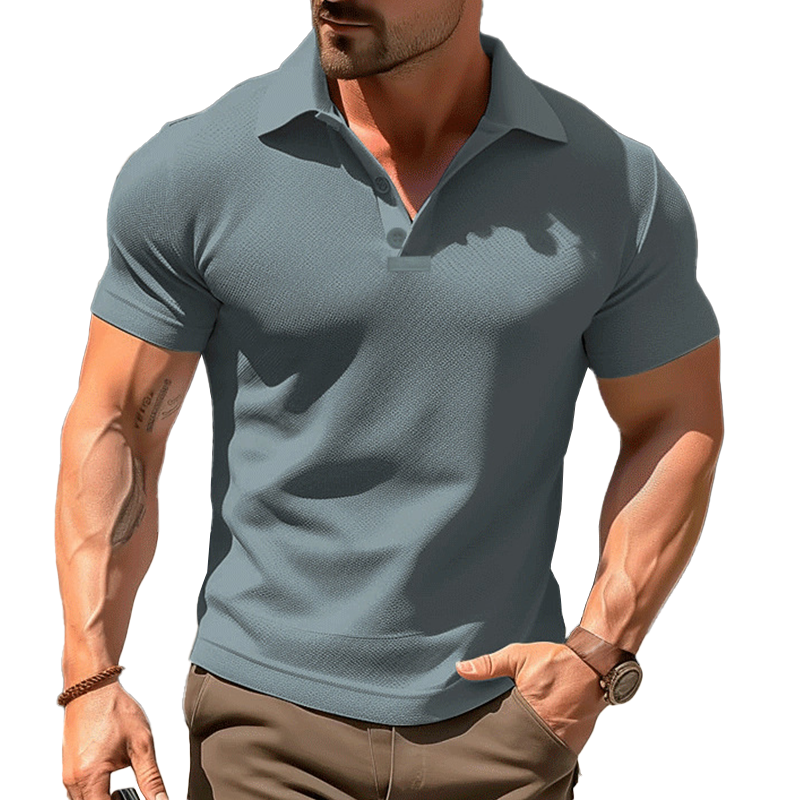 Men's Solid Lapel Short Sleeve Casual Polo Shirt 28900038Z