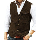 Men's V-neck Single-breasted Tweed Vest 39854419M