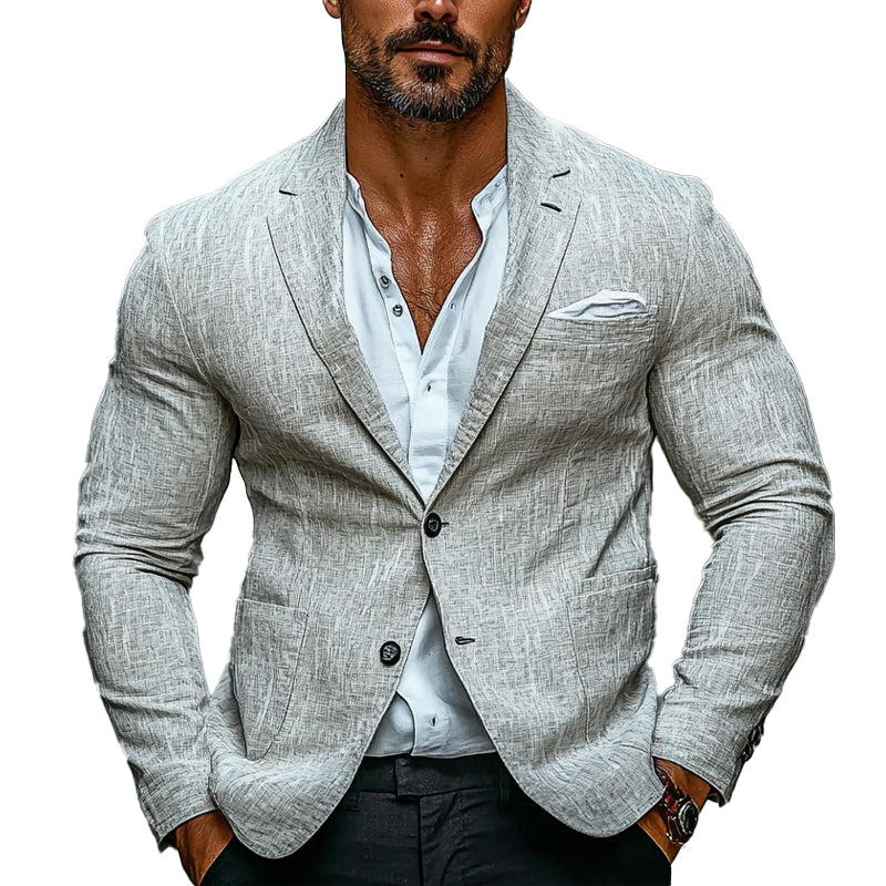 Men's Casual Solid Color Cotton and Linen Blazer 76708992X