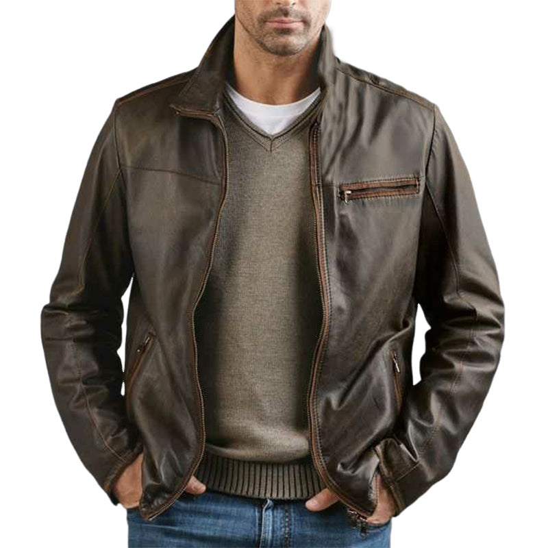 Herren Vintage Reißverschluss Lederjacke 09536541U