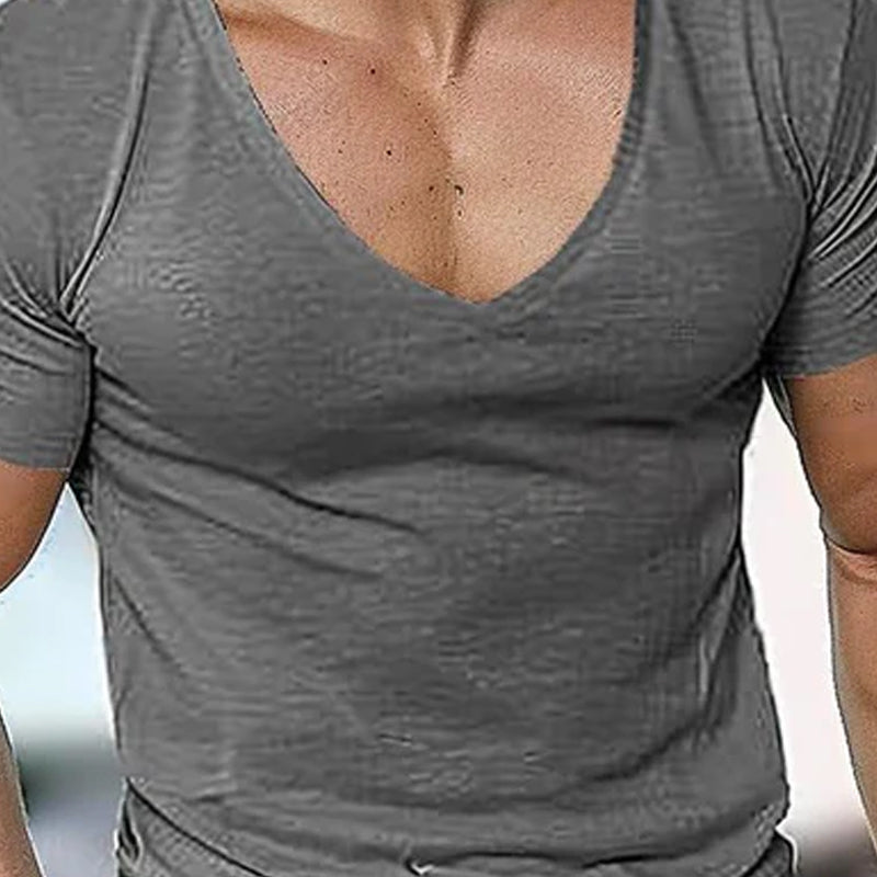 Men's Casual Cotton Blend V-Neck Slim Fit Short Sleeve T-Shirt 68578058M