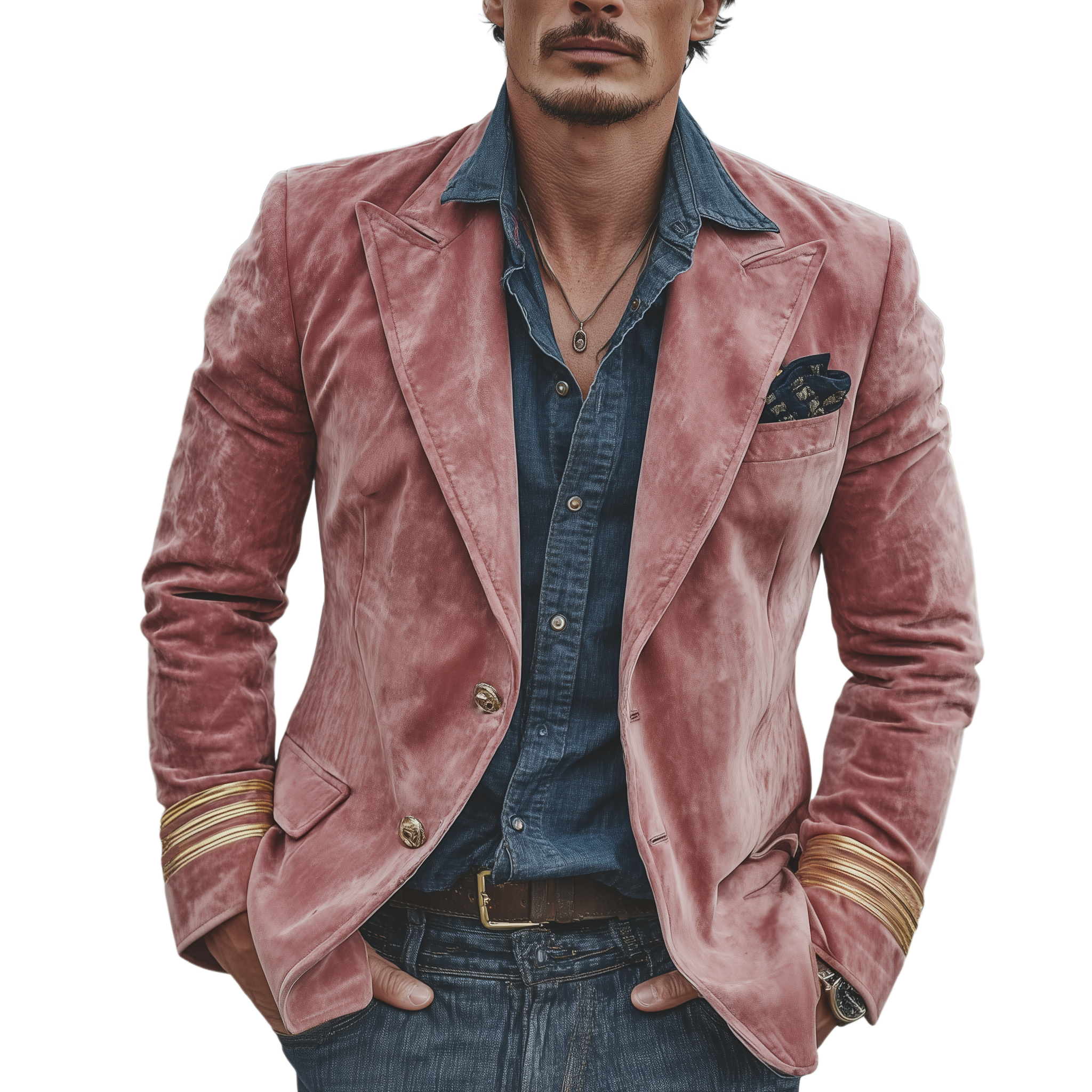 Men's Classic Retro Pink Suede Single-breasted Slim-fit Blazer MTA1558I8K