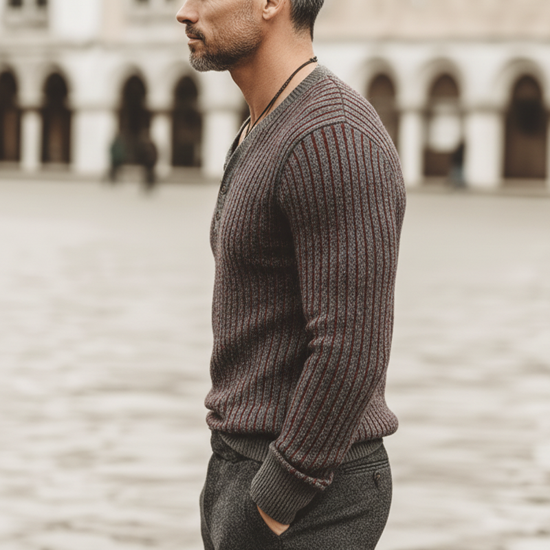 Men's Urban Business V-Neck Striped Knit Sweater MTA1933K7U