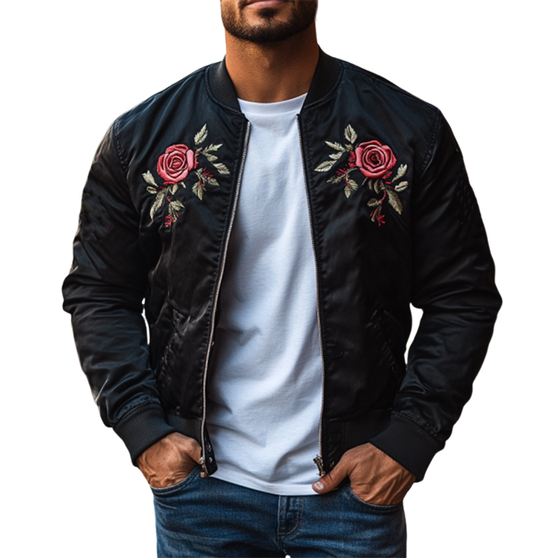 Men's Classic Casual Embroidered Flight Jacket 92247434K