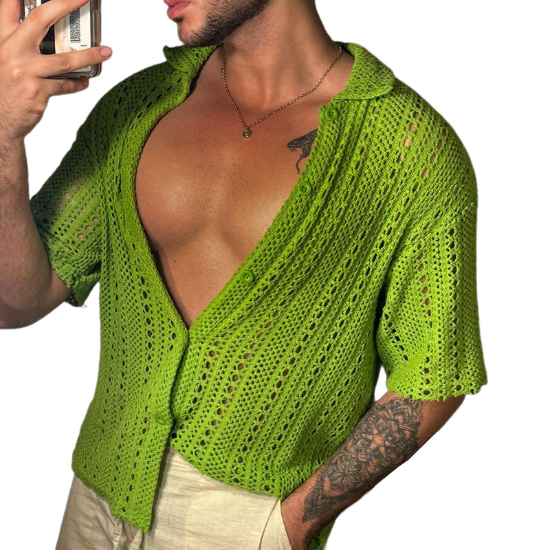 Men's Summer Jacquard Mesh Knit Short Sleeve Shirt MTA2059F4U