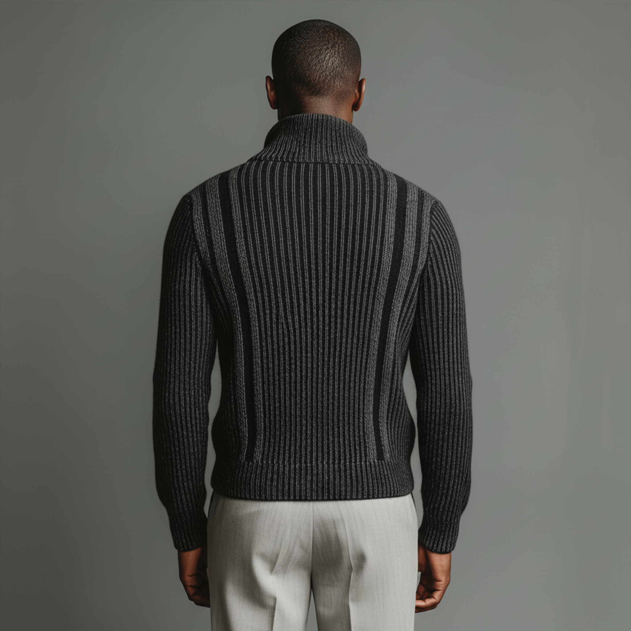 Men's Classic Retro Vertical Striped Stand Collar Zipper Knitted Cardigan MTA2367I5K