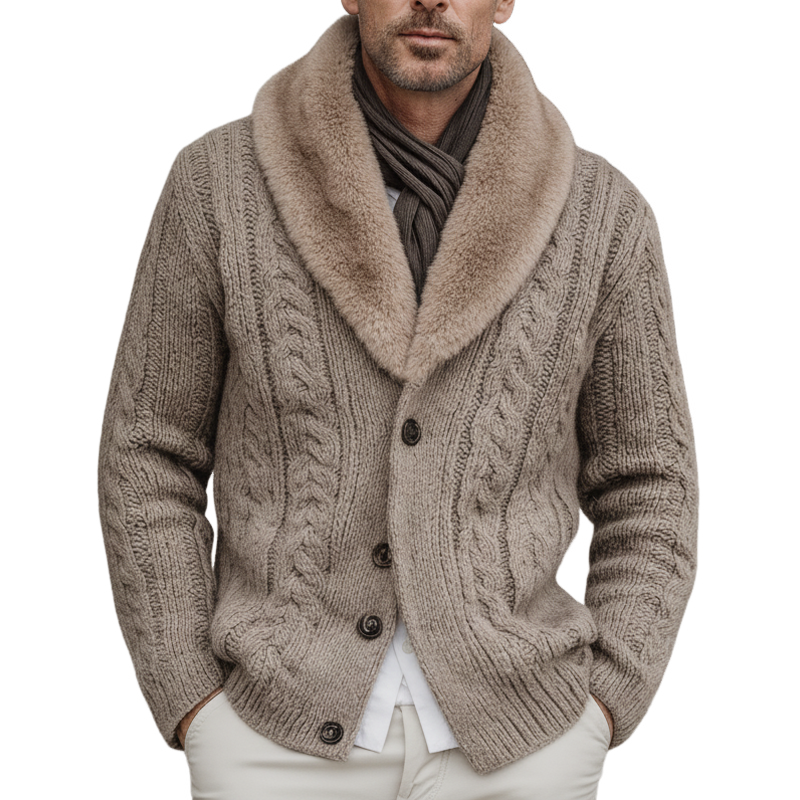 Men's Classic Cable Knit Detachable Mink Fur Collar Cardigan MTA2625K2U