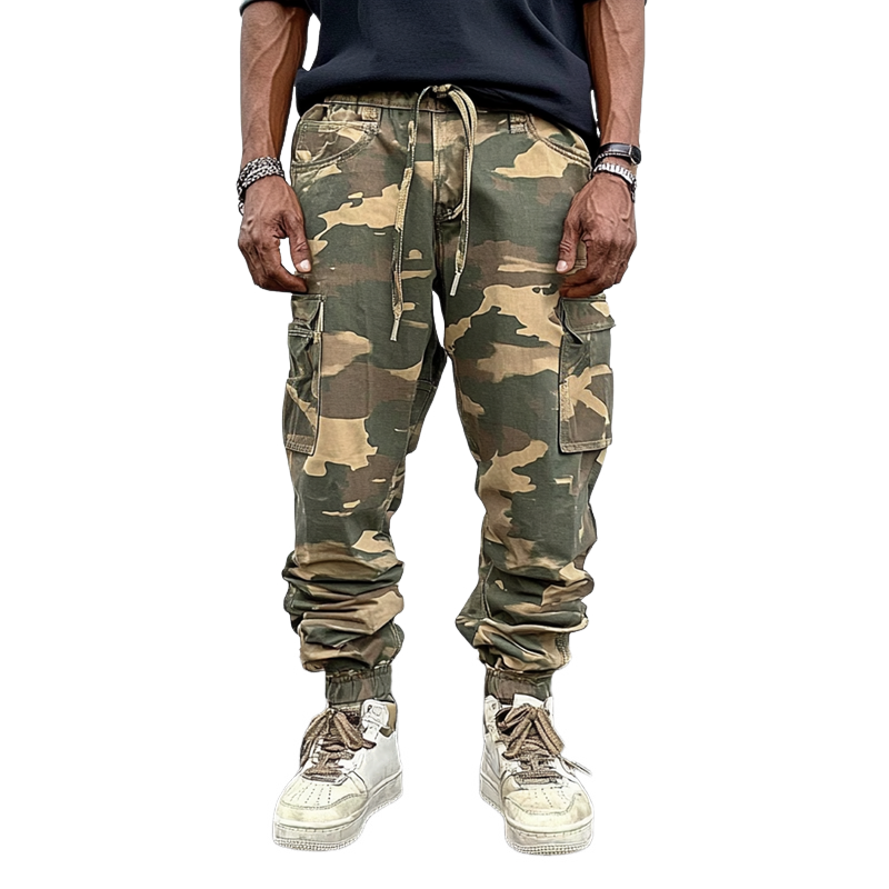 Men's Fashion Camo Elastic Waist Multi-pocket Cargo Pants 83242255Z