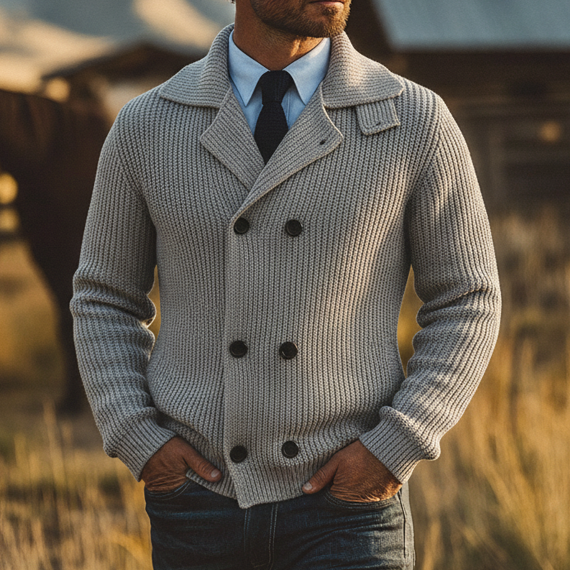 Men's Casual Solid Color Double-Breasted Knit Cardigan MTA1342K2X