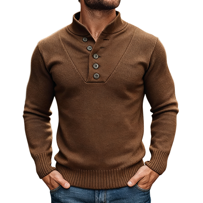 Men's Solid Color Stand Collar Knitted Pullover Sweater MTA1127K4X