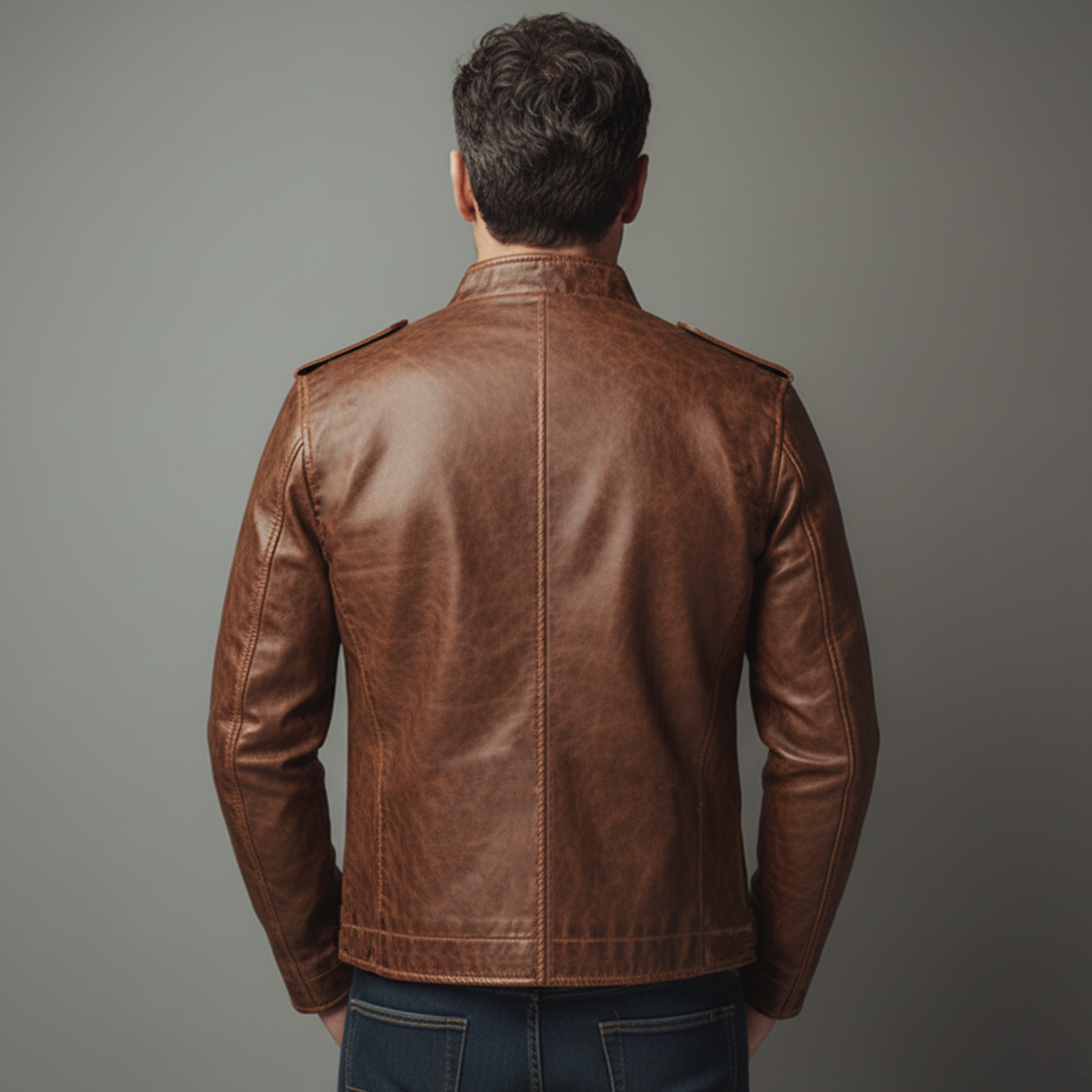Men's Classic Vintage Distressed PU Leather Stand Collar Zipper Jacket MTA2289J0K