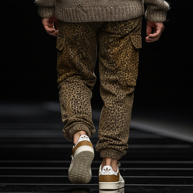 Men's Classic Leopard Print Lace-Up Elastic Waist Sports Pants MTA2775J9U