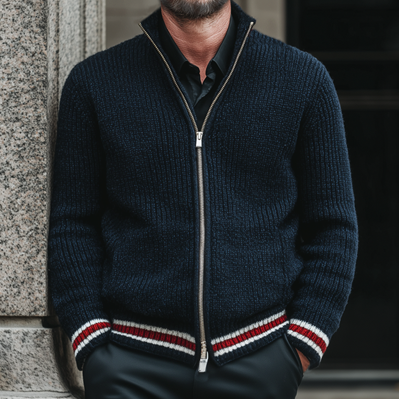 Men's Classic Stand-up Collar Zip-up Knitted Cardigan MTA2598I0U