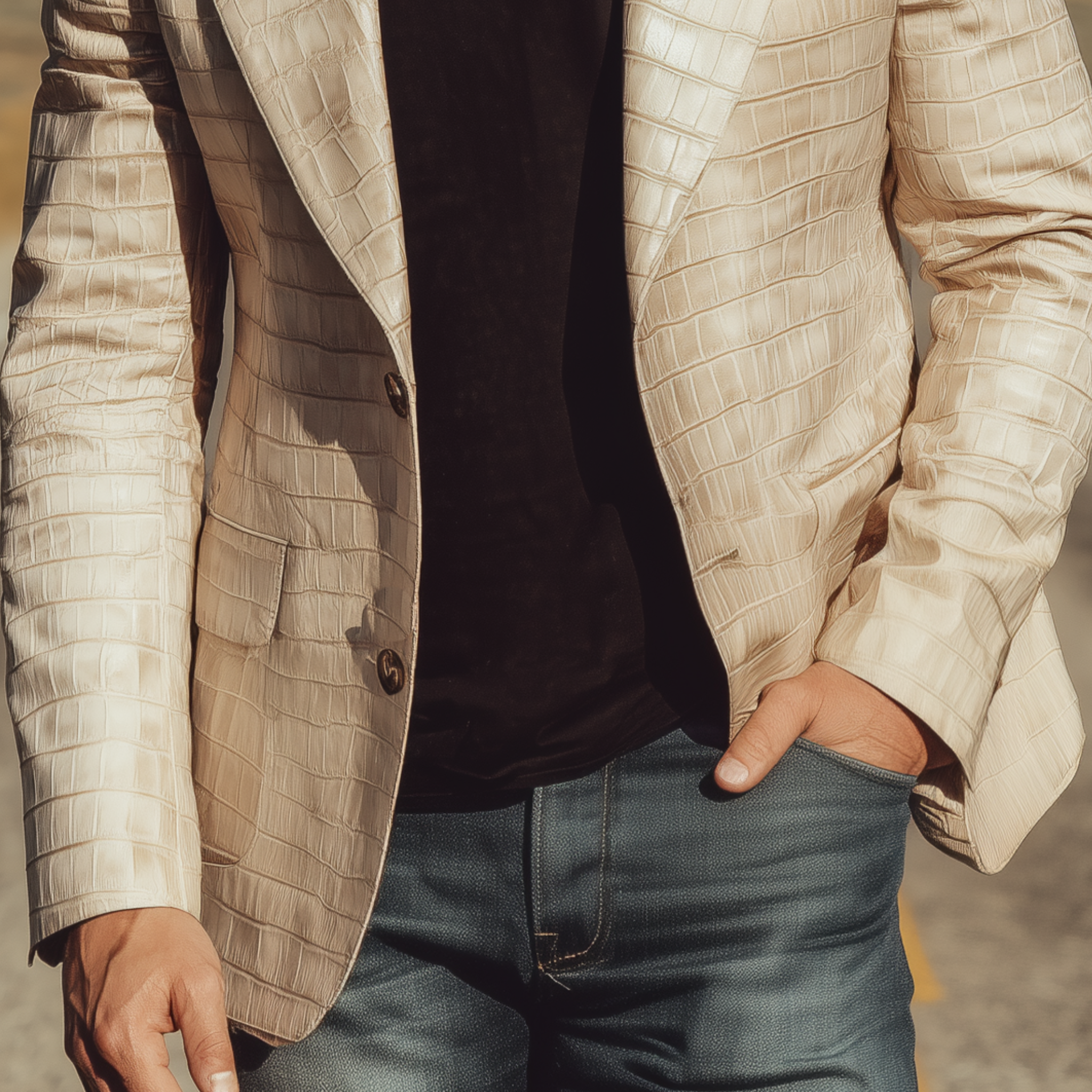 Men's Classic Stylish Textured Leather Slim Fit Single-breasted Blazer MTA0776H5K