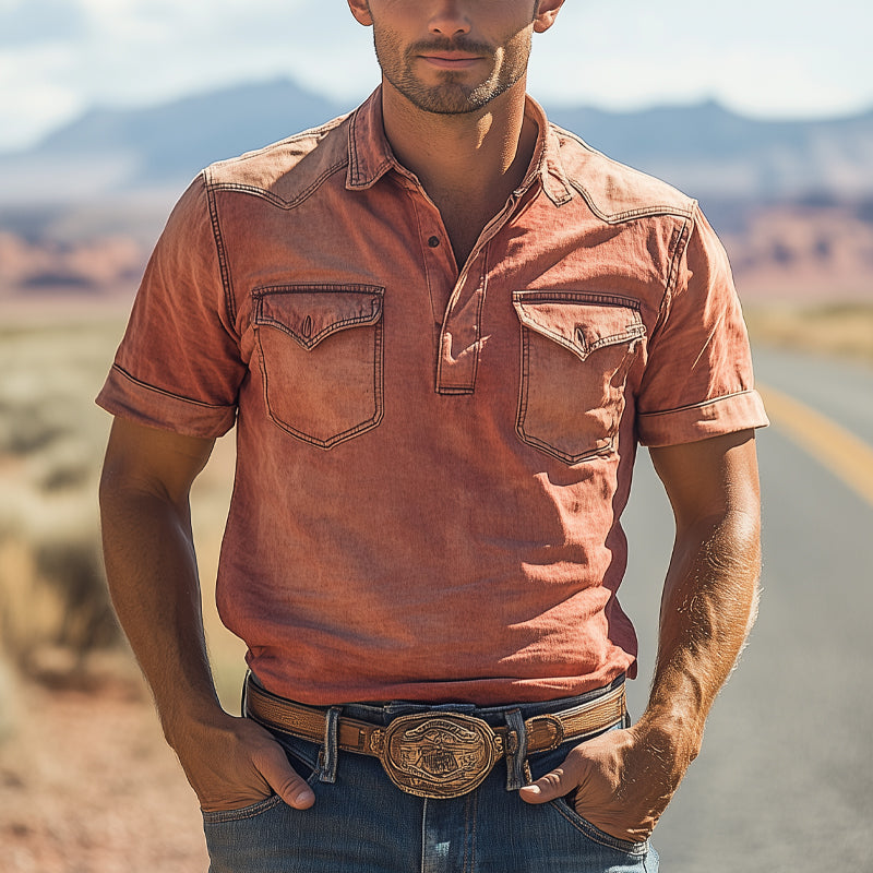Men'S Western Cowboy Style Pullover Denim Shirt MTA0908E0X