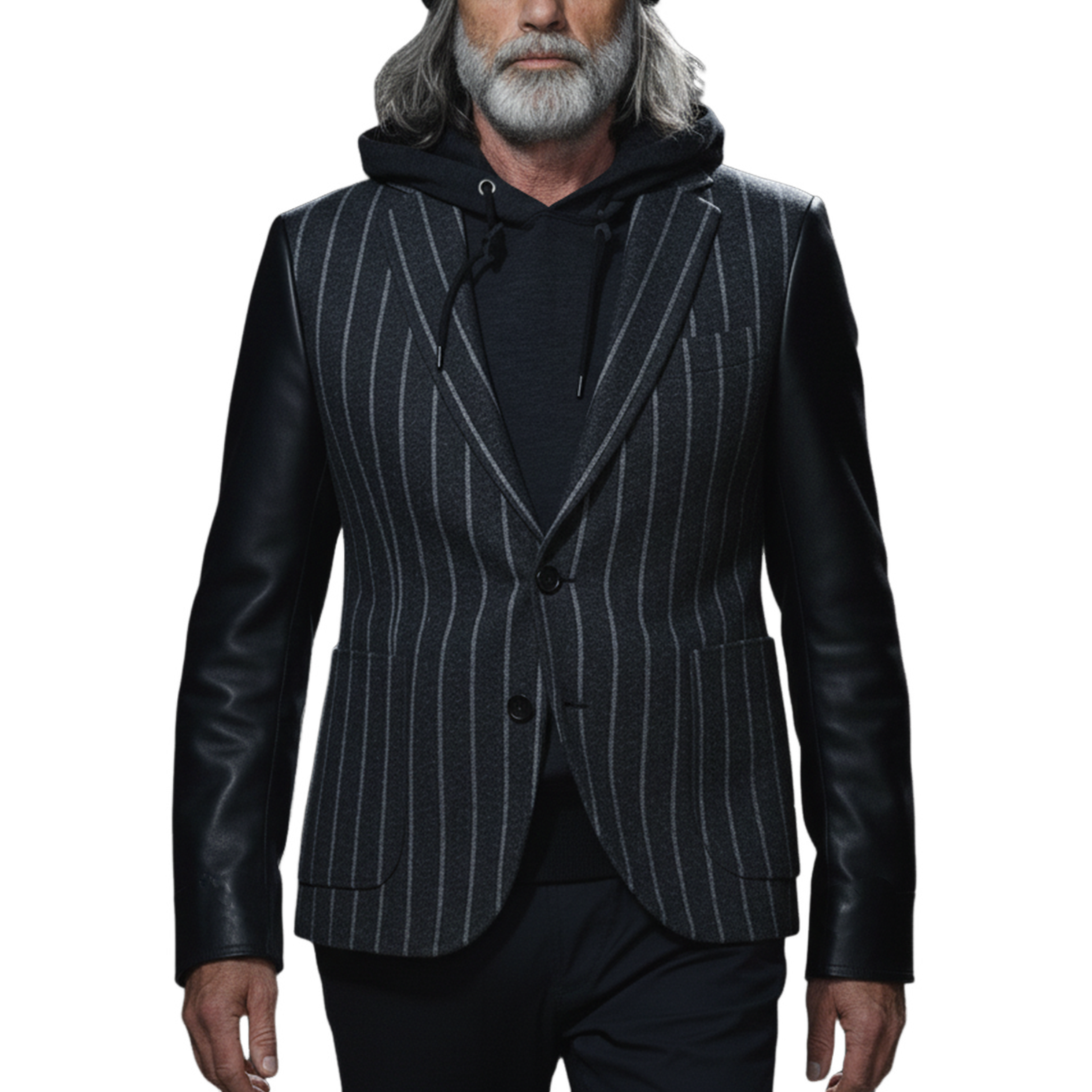 Men's Classic Retro Sleeves Stitching PU Leather Single-breasted Faux Woolen Blazer MTA2803I8K