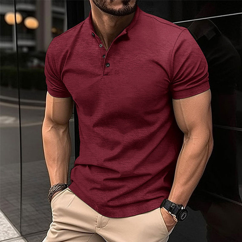 Einfarbiges Sport-Poloshirt mit Henley-Ausschnitt und Knopfleiste für Herren 08122771X