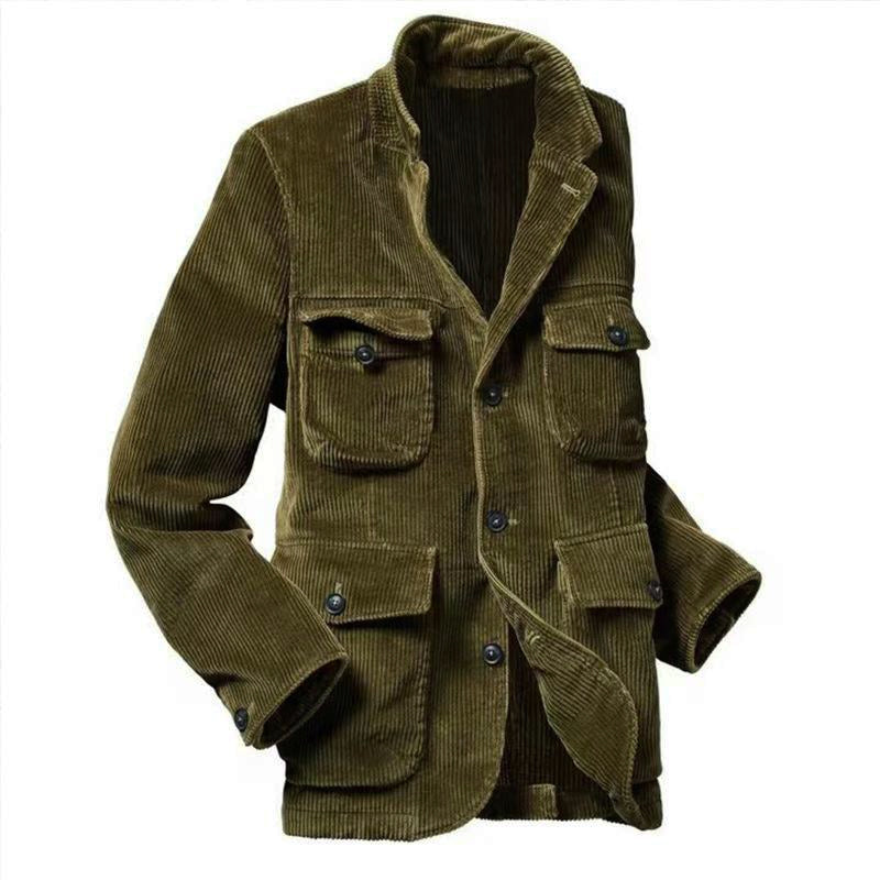 Veste multi-poches à revers pour homme de couleur unie 06596075X