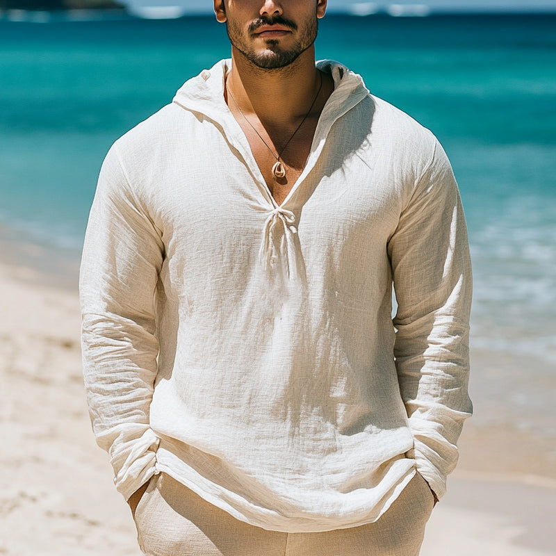 Men's Casual Skin-friendly Cotton and Linen Hoodie 65535363U