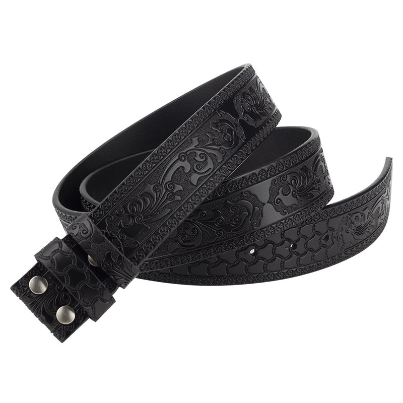 Men's Split Leather Vintage Embossed Smooth Buckle Belt 03835457U