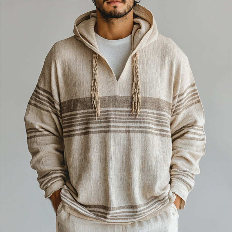 Men's Casual Loose Cotton and Linen Long Sleeve Hoodie 91032621U