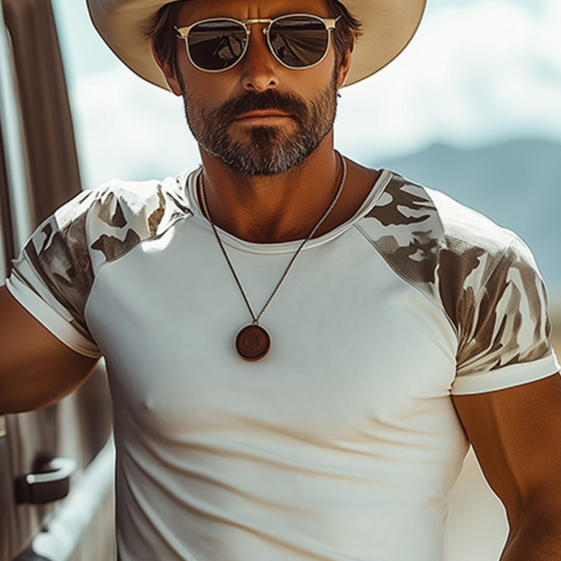Men's Summer Fashion Casual American Western Tough Guy Style Camouflage Cotton Blended Splicing Suede Short-sleeved T-shirt MTA0659F3K