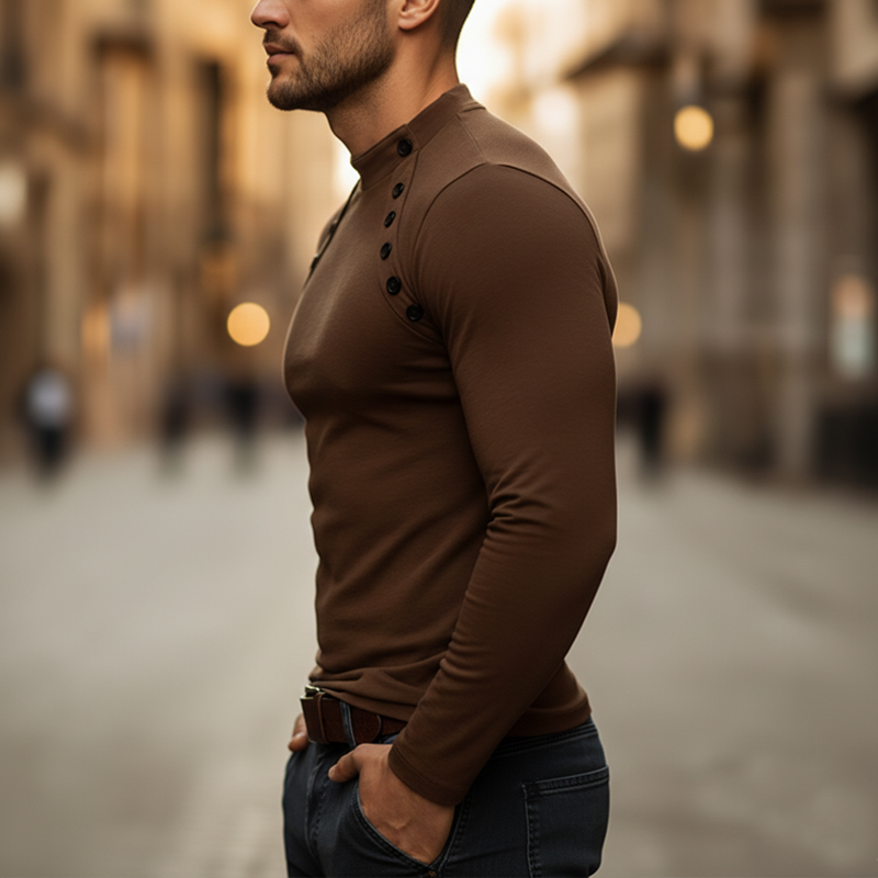 Men's Basic Solid Color Slim Fit Cotton Pullover Long-sleeved T-shirt MTZ0704A7U