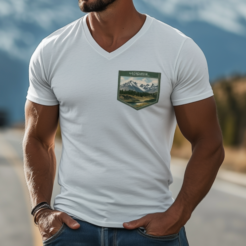 Men's Casual V-Neck Pocket Yellowstone Series Cotton Short Sleeve T-Shirt 76641420K