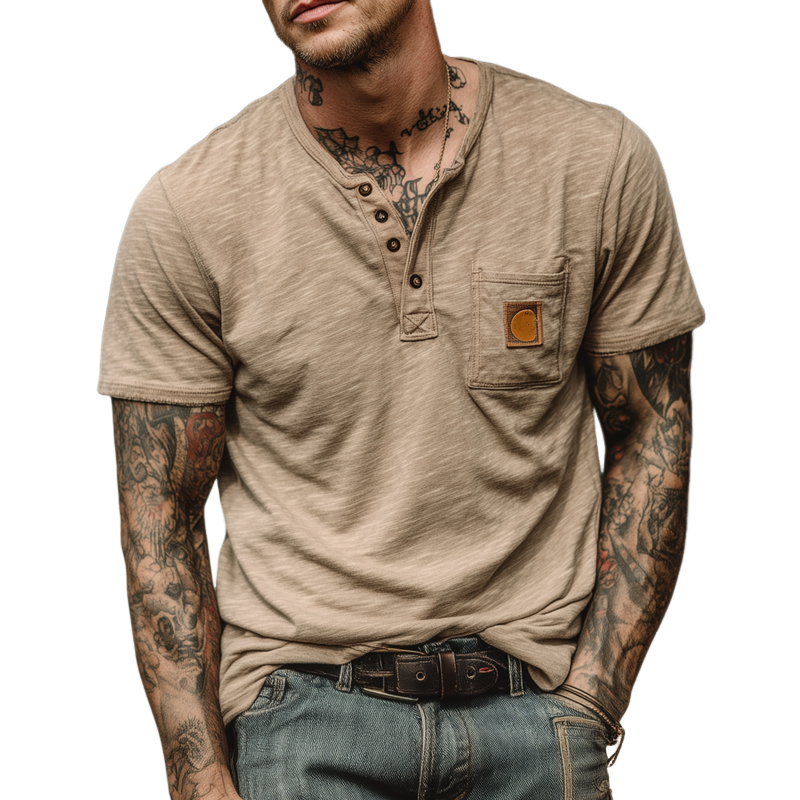 Men's Cotton Blend Henley Neck Short Sleeve T-Shirt MTA0732G9X