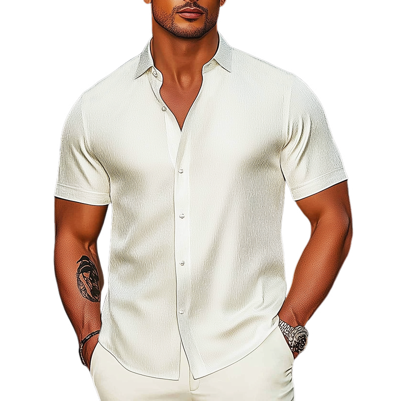 Men's Basic Solid Color Textured Short-sleeved Shirt MTA3072G9U