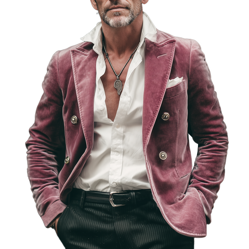Men's Classic Business Velvet Double-breasted Blazer MTA1591H9U