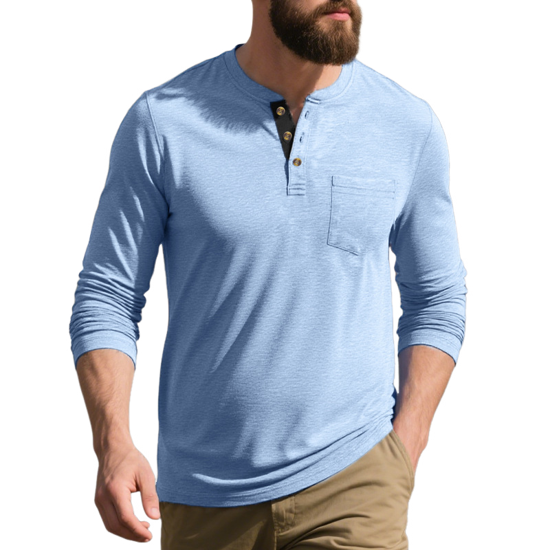 Men's Cotton Blend Colorblock Henley Collar Long Sleeve T-Shirt MTA2837G8X