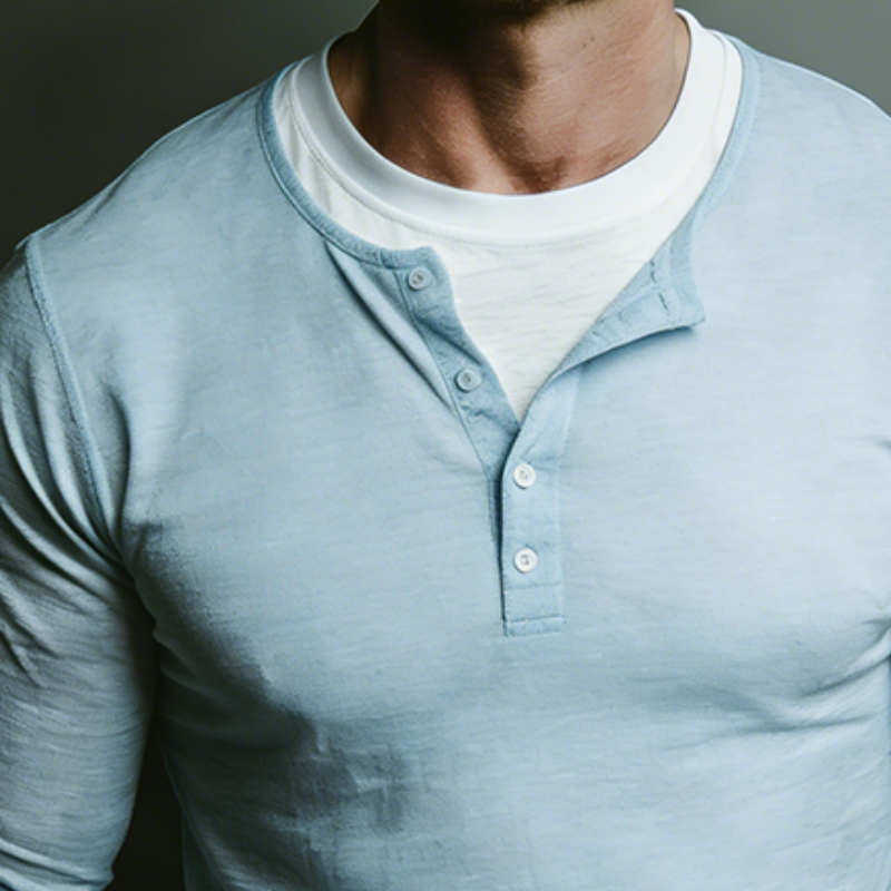 Men's Vintage Casual Henley Collar Long Sleeve Fake Two-Piece T-Shirt MTZ2926A0TO