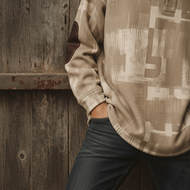 Men's Winter Fashion Polyester Blend PU Patch Warm Stand-collar Sweatshirt MTA2678I8P