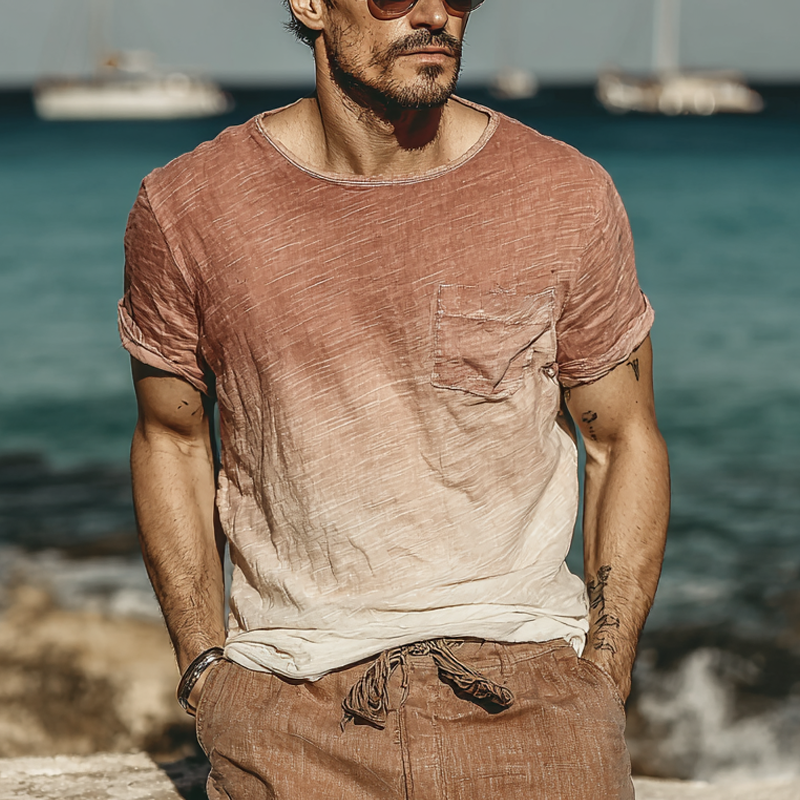 Men's Gradient Printed Round Neck Short Sleeve T-Shirt MTA0161G0X