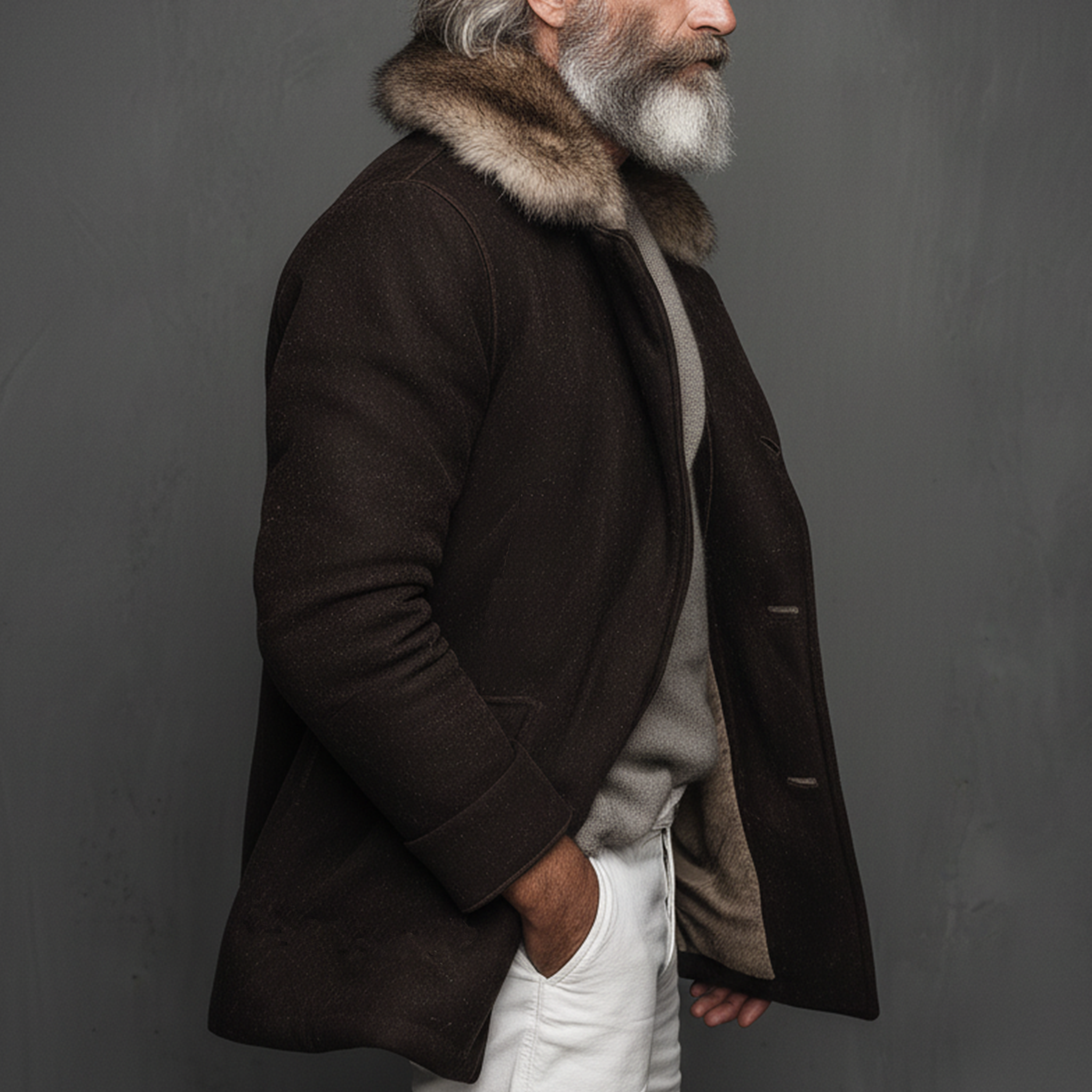 Men's Classic Vintage Faux Wool Single-breasted Thigh-length Coat (with Detachable Faux Fur Collar) MTA2532I3K