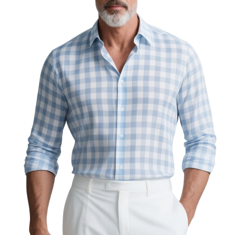 Men's Plaid Lapel Long Sleeve Shirt MTA2805G2Z