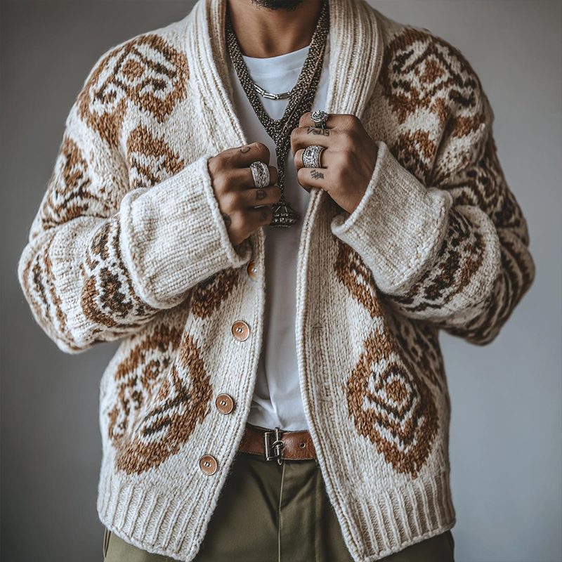 Men's Retro Casual Ethnic Style Knitted Cardigan MTA1854H3TO