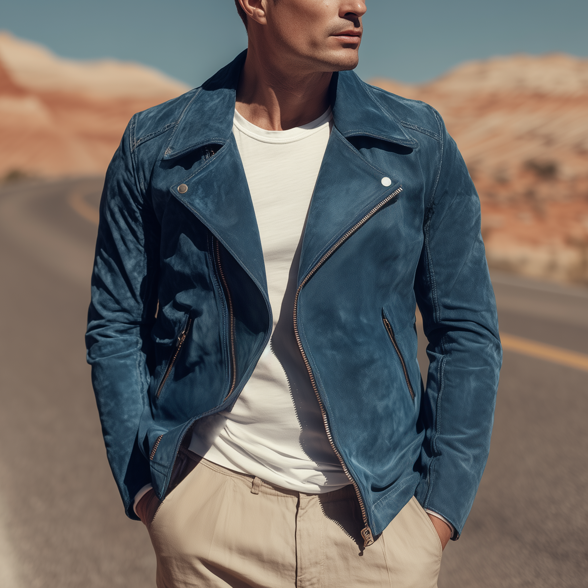 Men's Classic Casual Lapel Suede Zip-Up Motorcycle Jacket MTA2536H3K