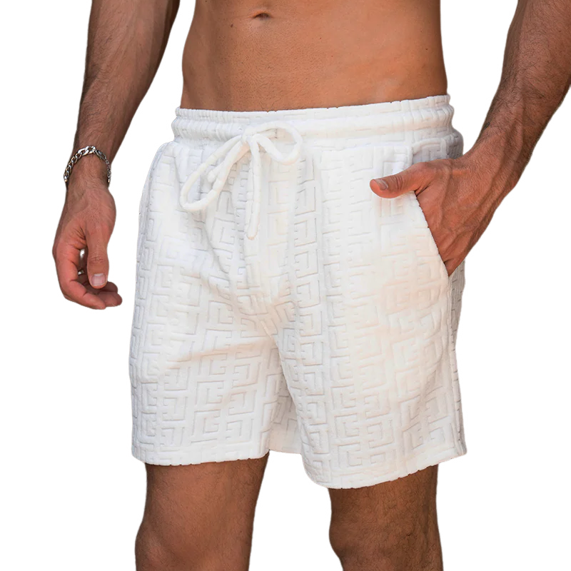 Men's Spring And Summer Casual Cotton Dark Texture Elastic Waist Shorts MTA0449G9K