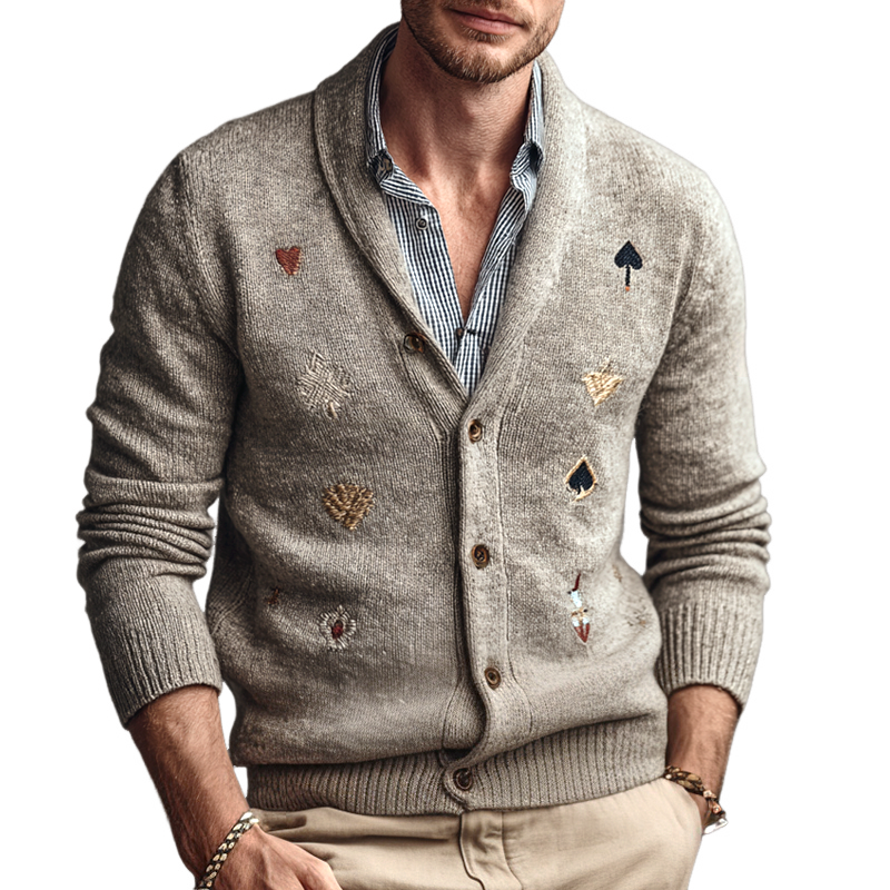 Men's Fashion Embroidery Shawl Collar Single Breasted Knit Cardigan MTA1163I8Z