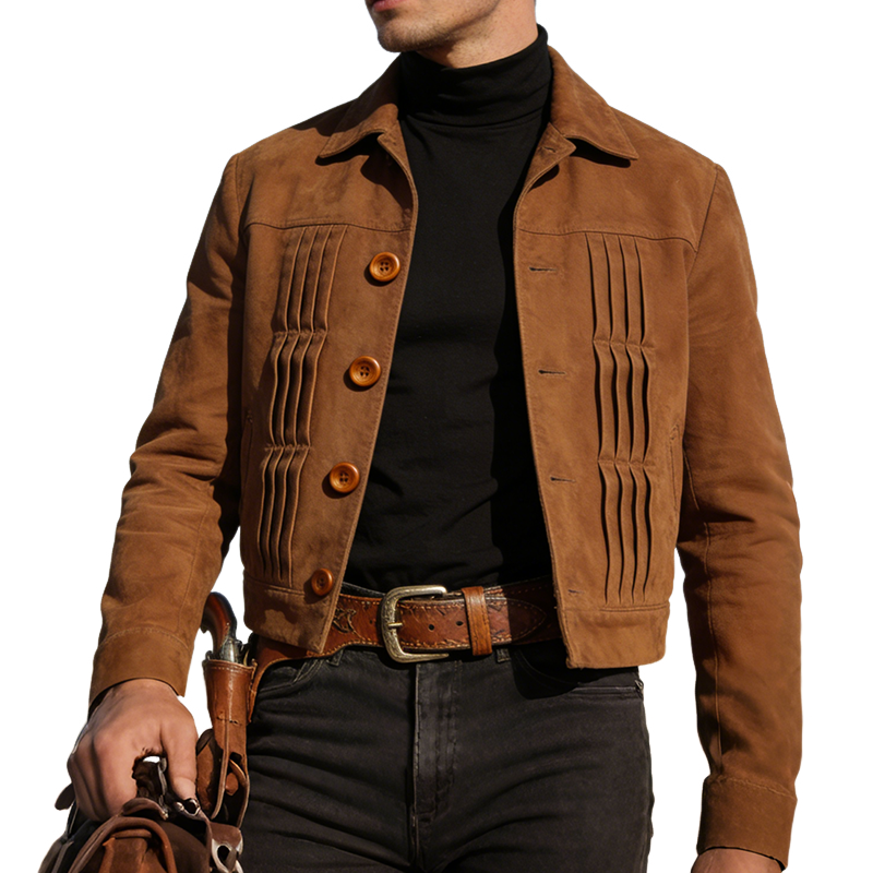 Men's Retro Casual Cotton Pleated Collar Button Jacket MTA1175L6TO