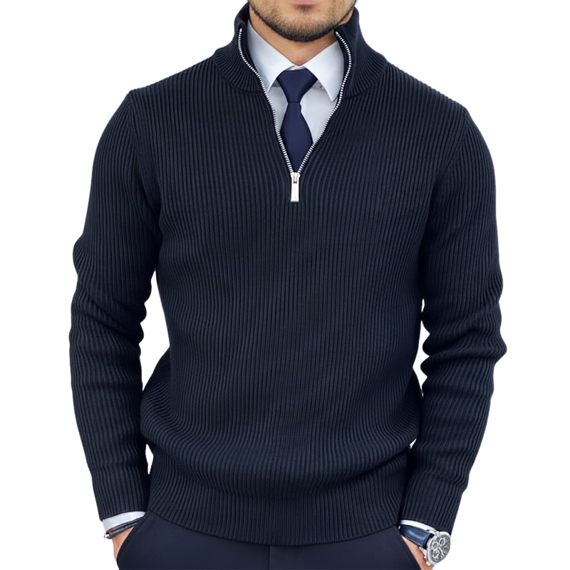 Men's Classic Business Quarter Zip Stand Collar Knit Sweater MTA1696J1U