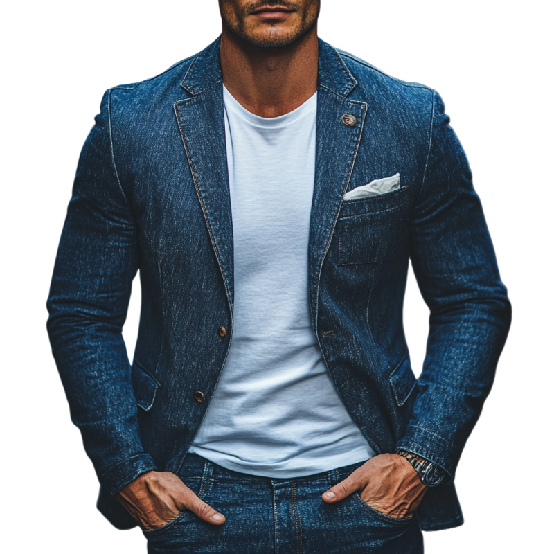 Single-breasted Lapel Denim Blazer for menn 54839617Y