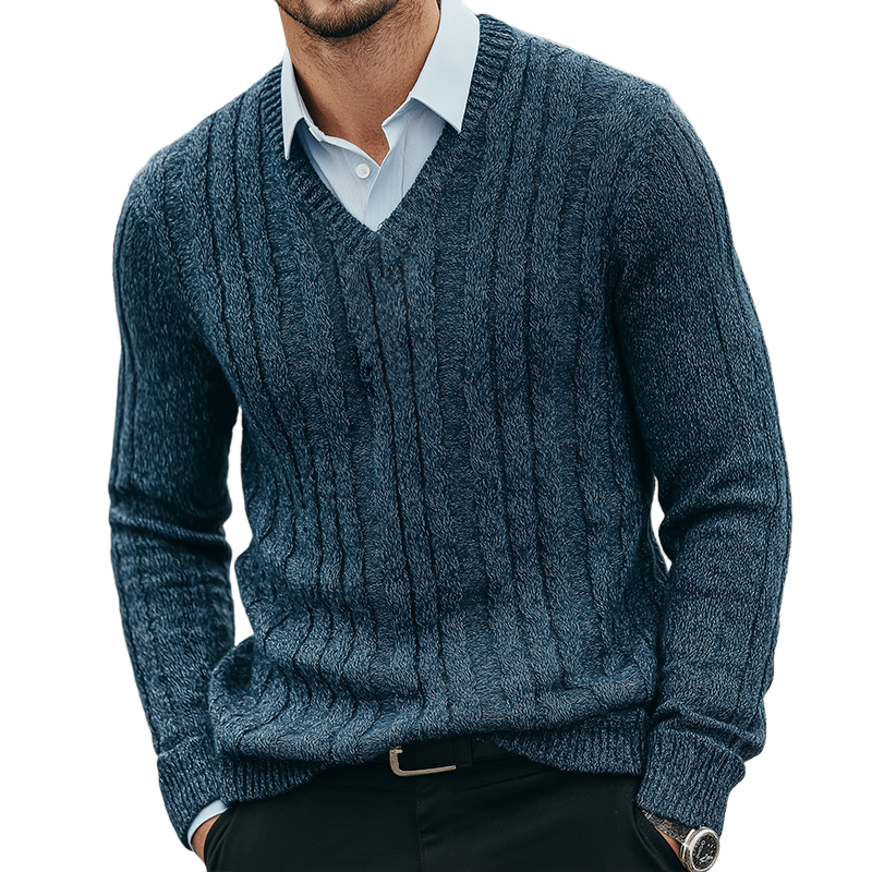 Men's Retro Casual Knitted V-Neck Sweater MTA2225K6TO