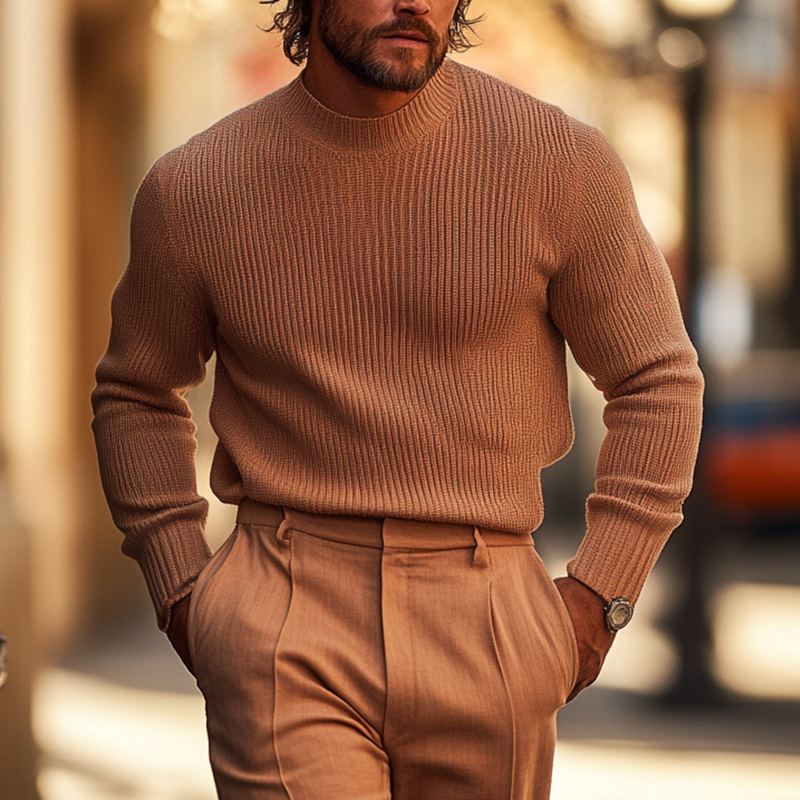 Men's Retro Simple Slim Fit Cotton Yarn Knit Crew Neck Sweater MTA0104K9P