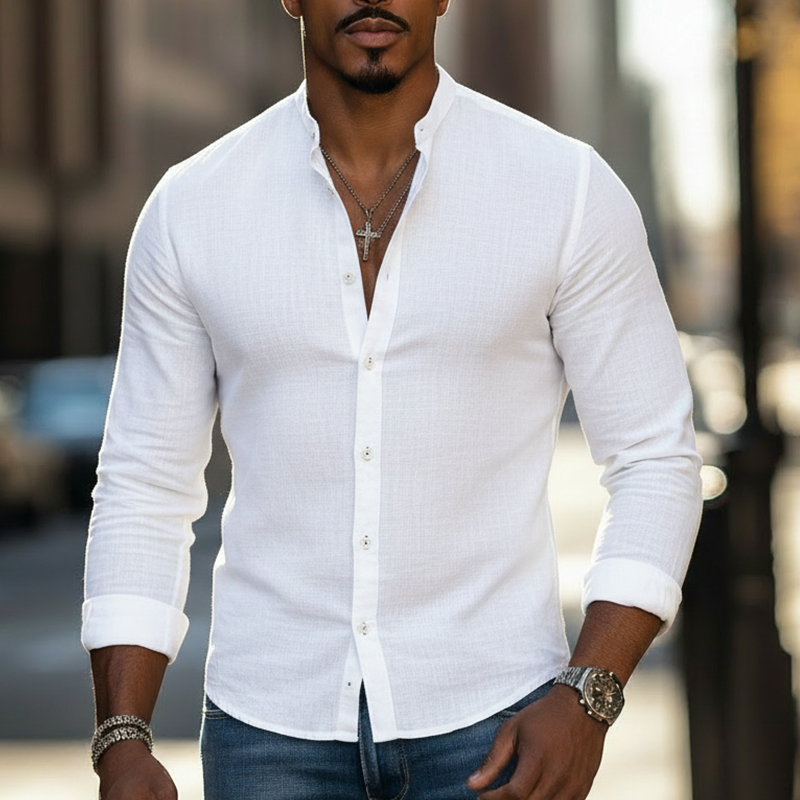 Men's Spring Fashion Simple Pure Cotton Long-sleeved Shirt MTZ2074A2P